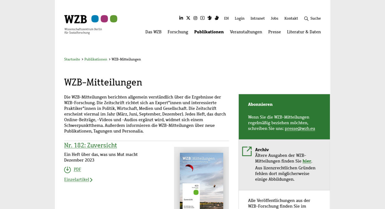 Screenshot - Drupal Referenz WZB -  Mitteilungen Desktop