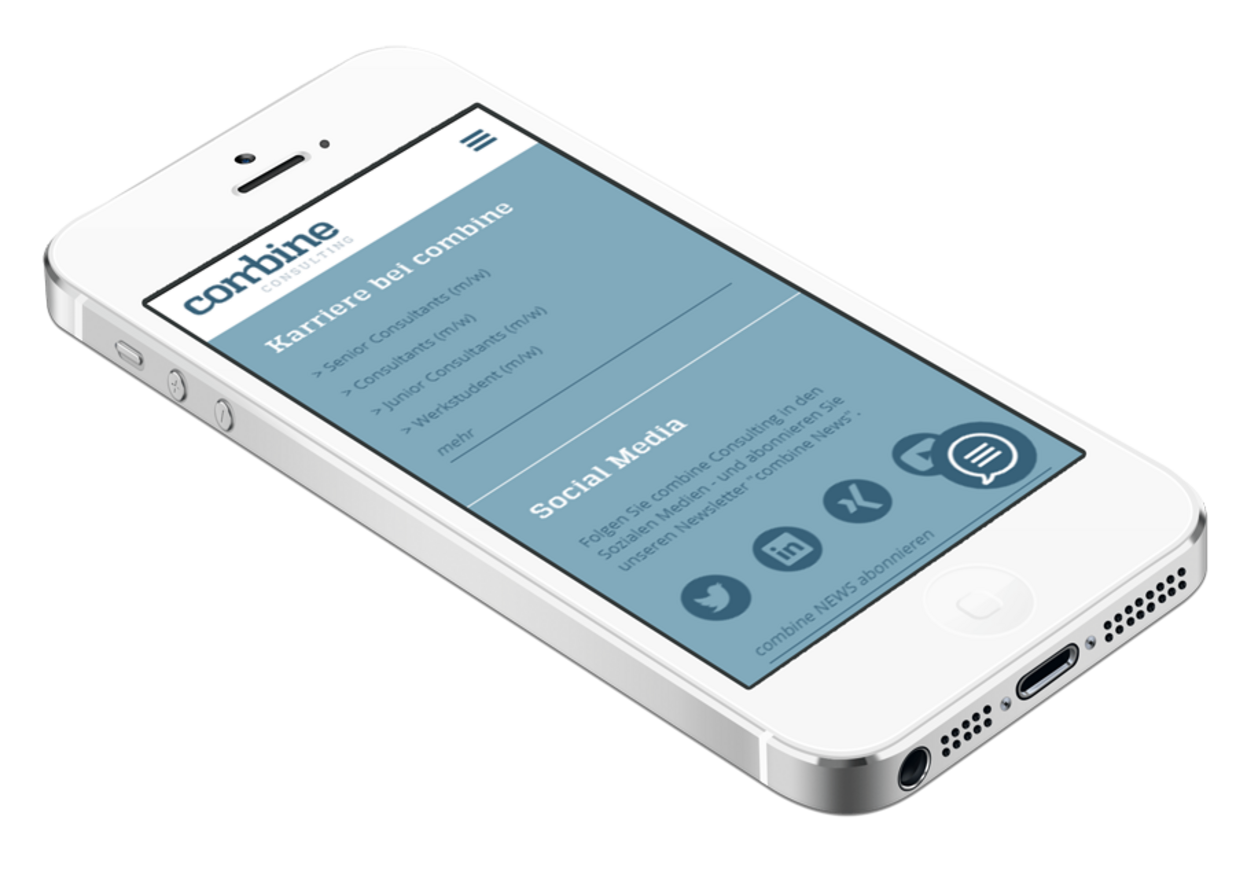 Referenz Drupal Webentwicklung - combine Consulting Mobilansicht